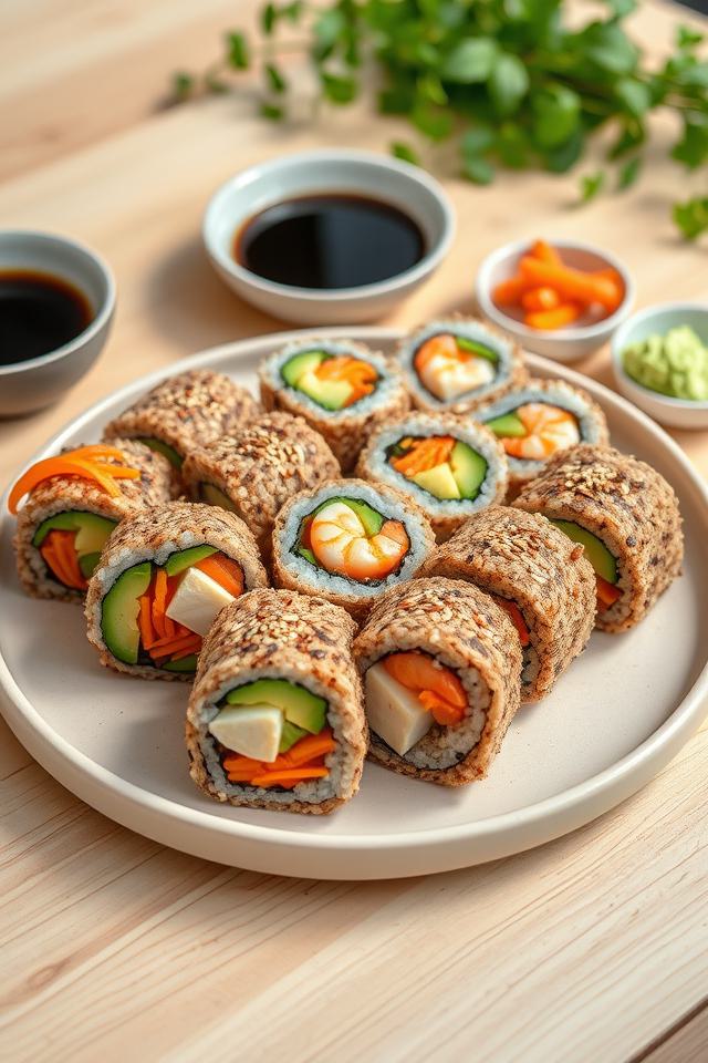 sushi rolls with brown rice