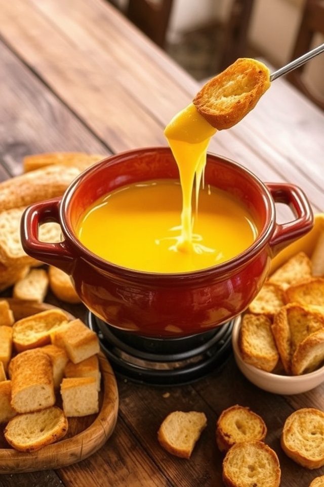 swiss emmental cheese fondue