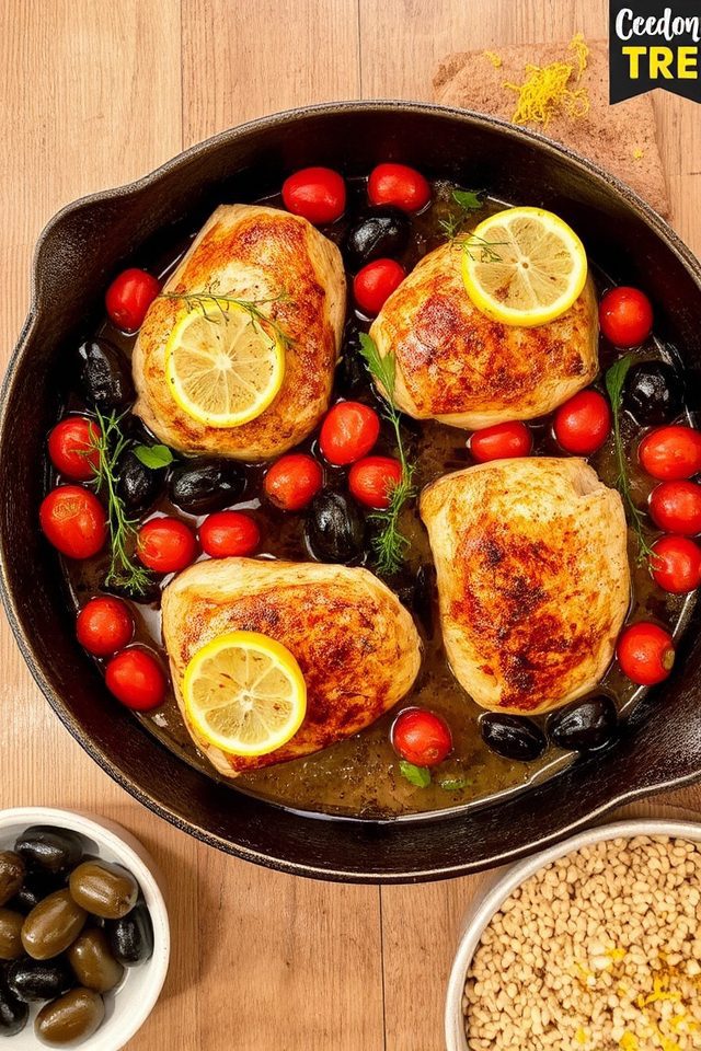 tangy mediterranean chicken skillet