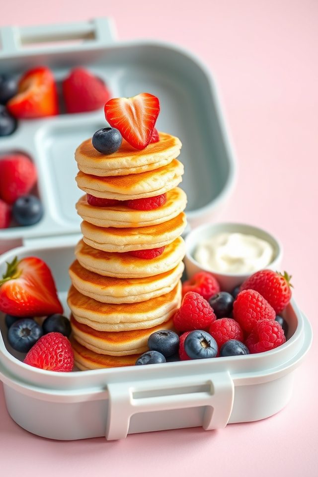 tiny pancakes with berries
