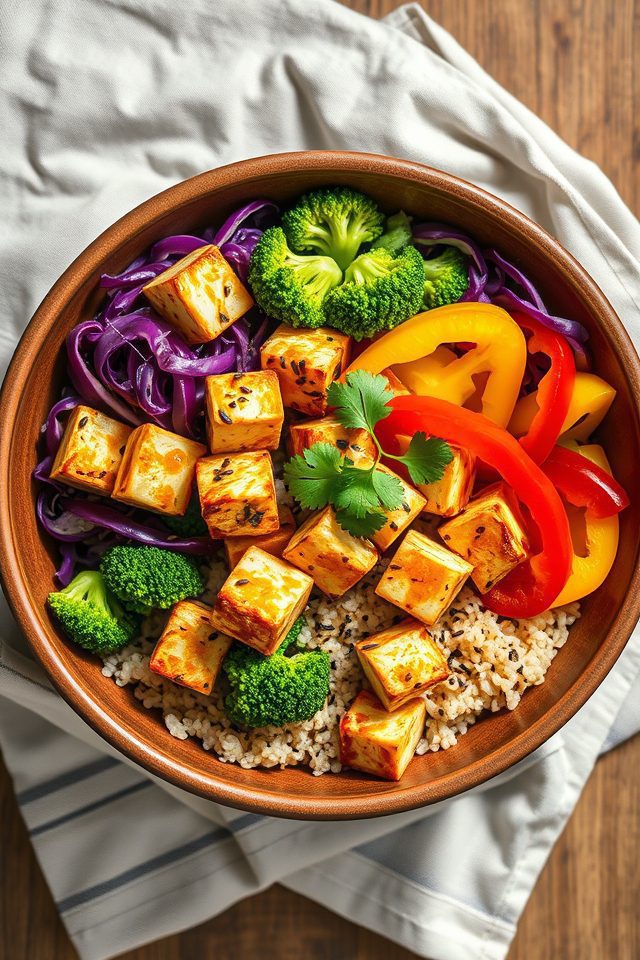 tofu vegetable grain bowl