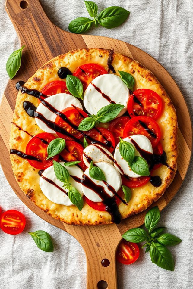 tomato mozzarella basil flatbread