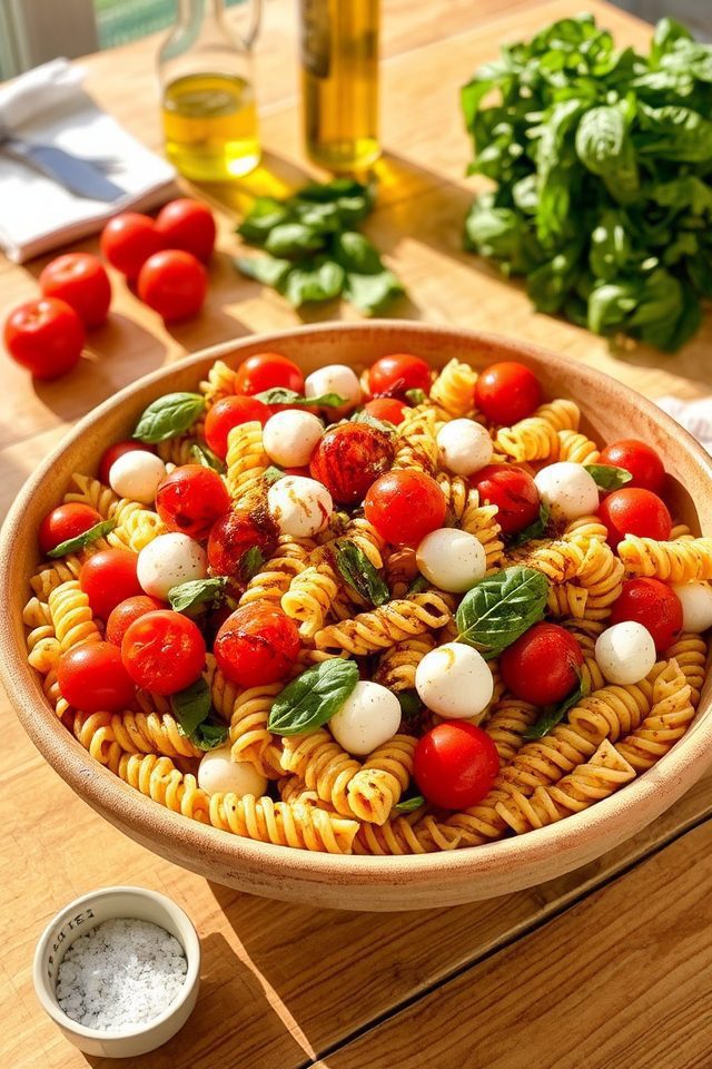 tomatoes mozzarella basil pasta
