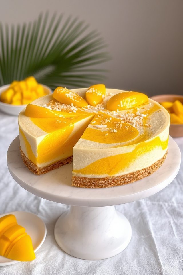 tropical mango coconut cheesecake