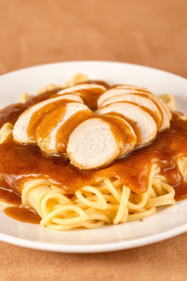 turkey over egg noodles