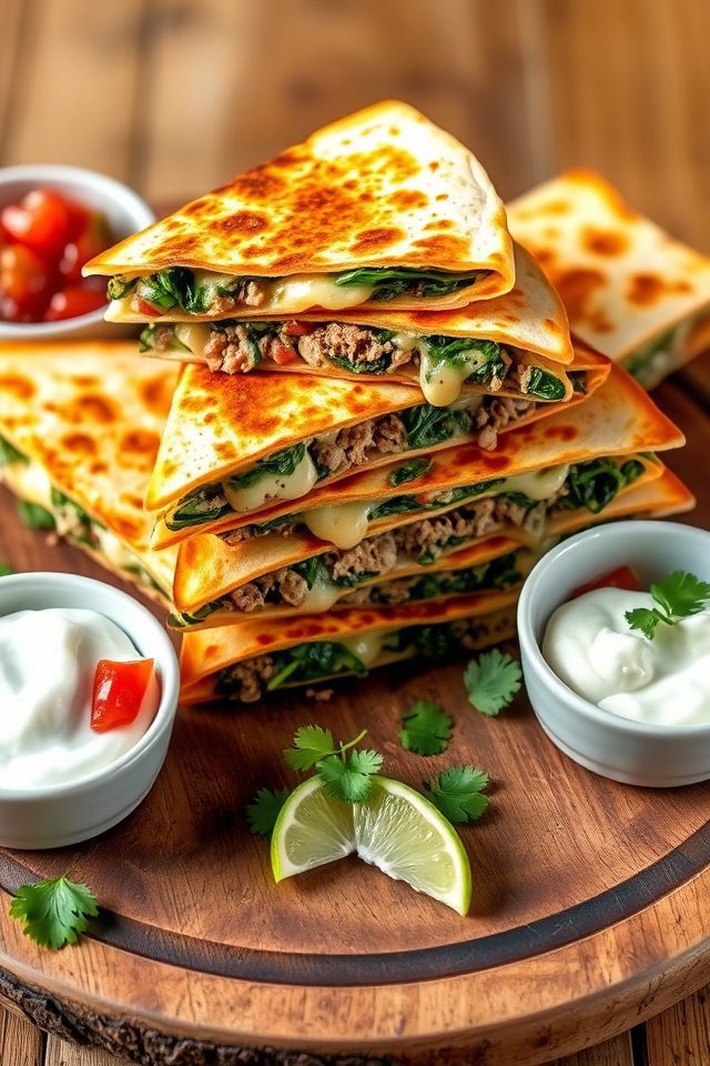 turkey spinach cheese quesadilla