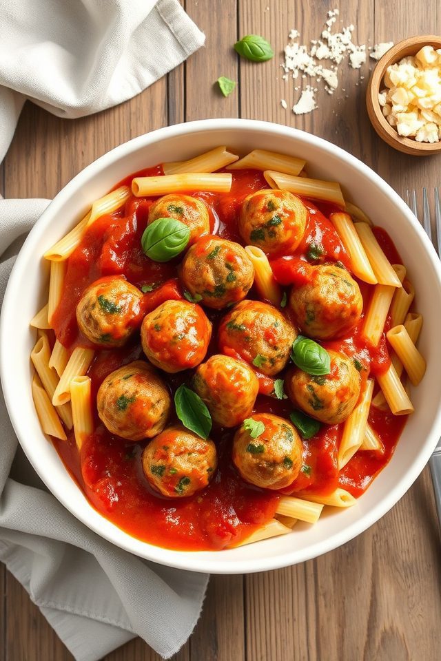 turkey spinach rigatoni meatballs