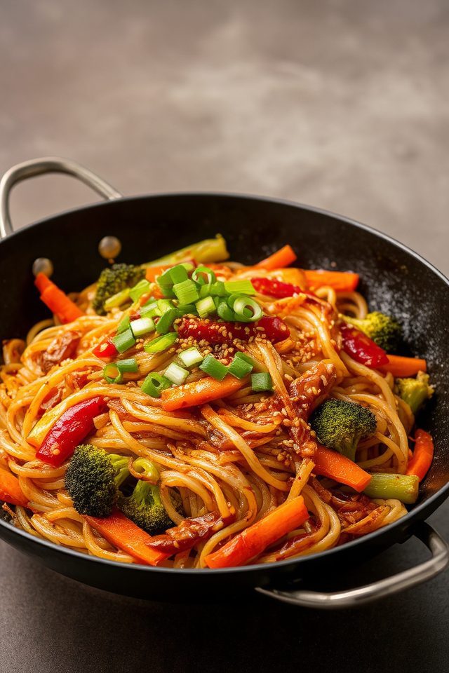 vegan udon noodle dish