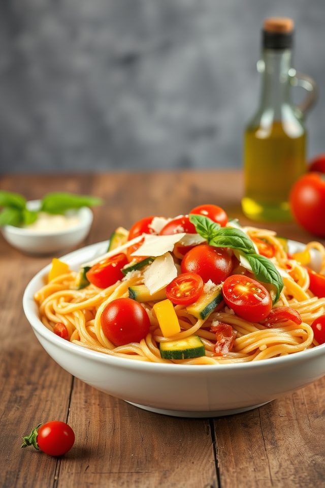 vegetable pasta parmesan dish