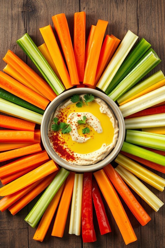 vegetable sticks served hummus
