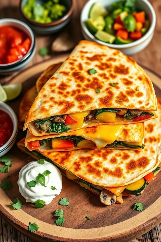 vegetable stuffed cheesy quesadillas