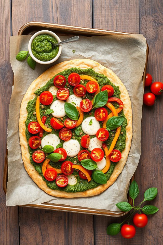 vegetarian flatbread with pesto