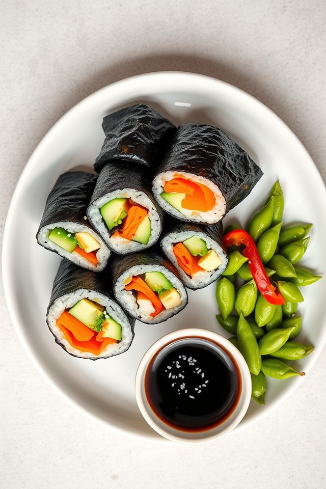 vegetarian sushi with edamame
