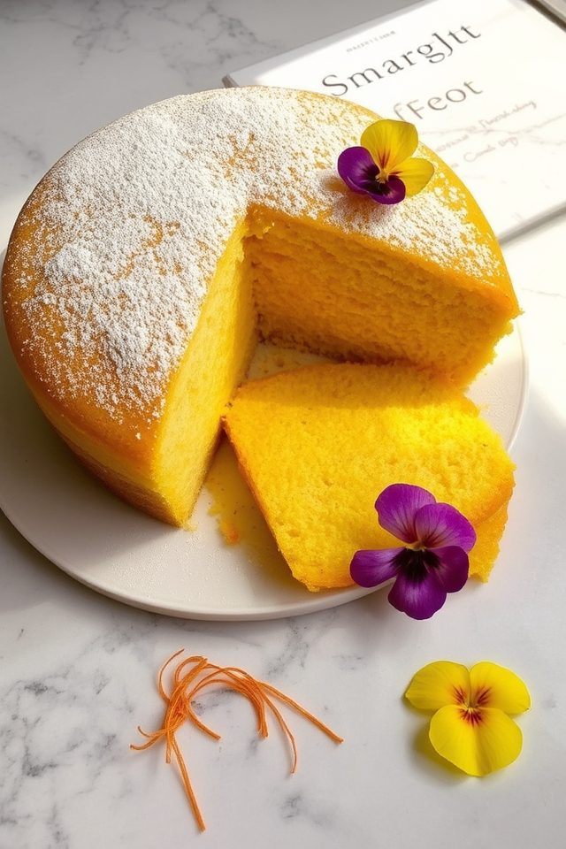 vibrant yellow saffron cake