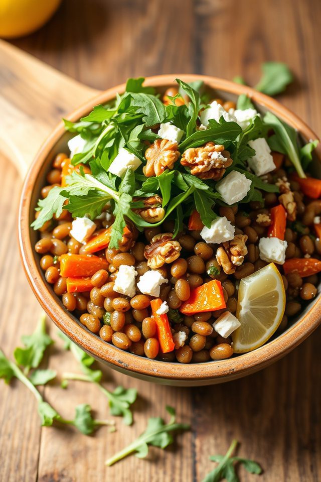 warm lentil arugula salad