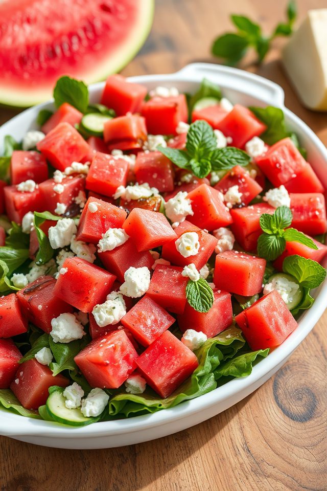 watermelon feta salad greens