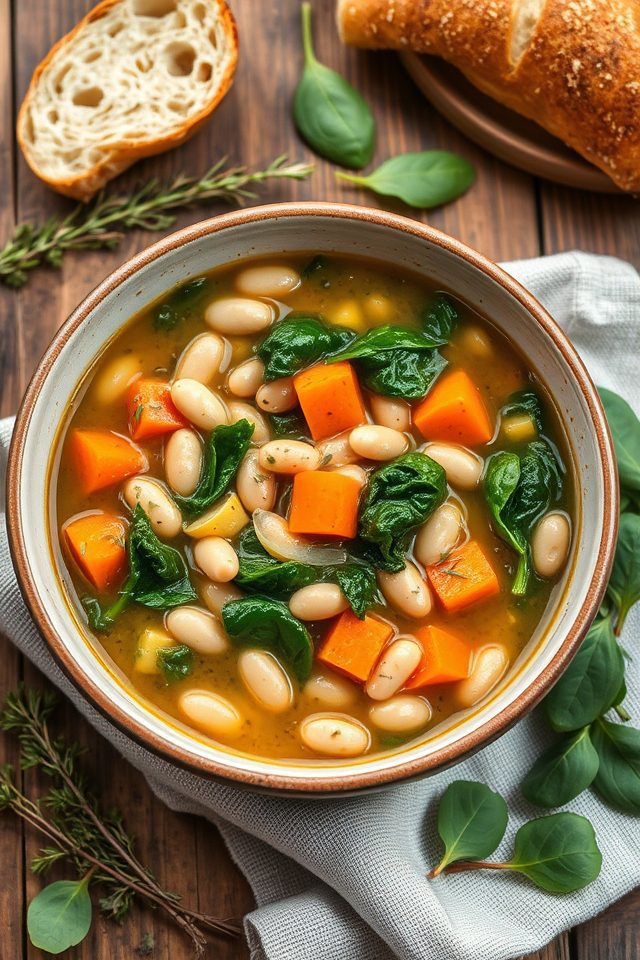 white bean spinach stew
