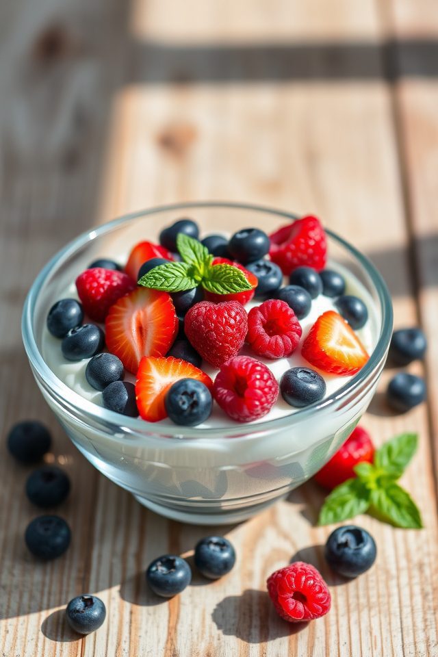 yogurt topped with berries