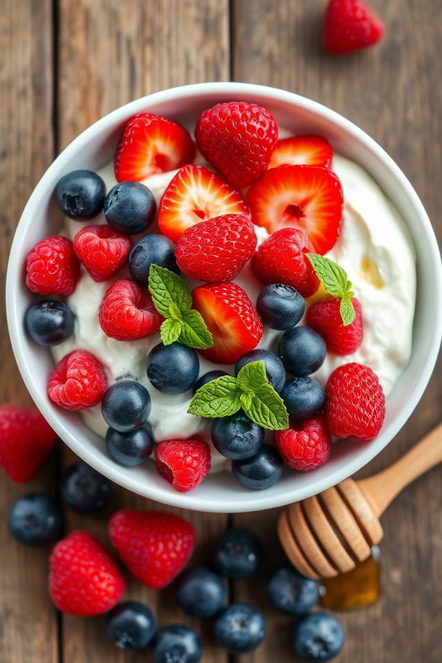 yogurt topped with berries