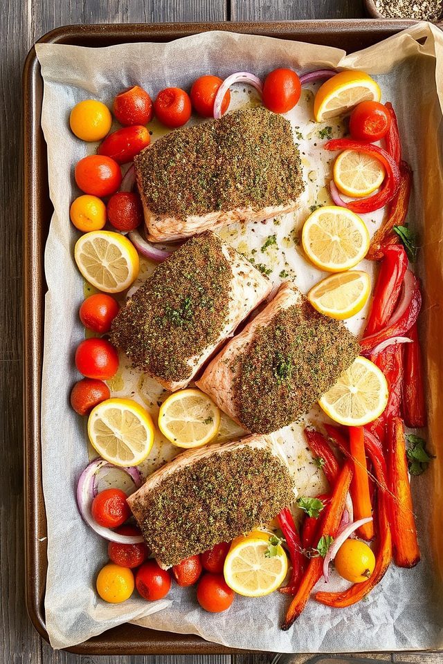 za atar salmon mediterranean vegetables