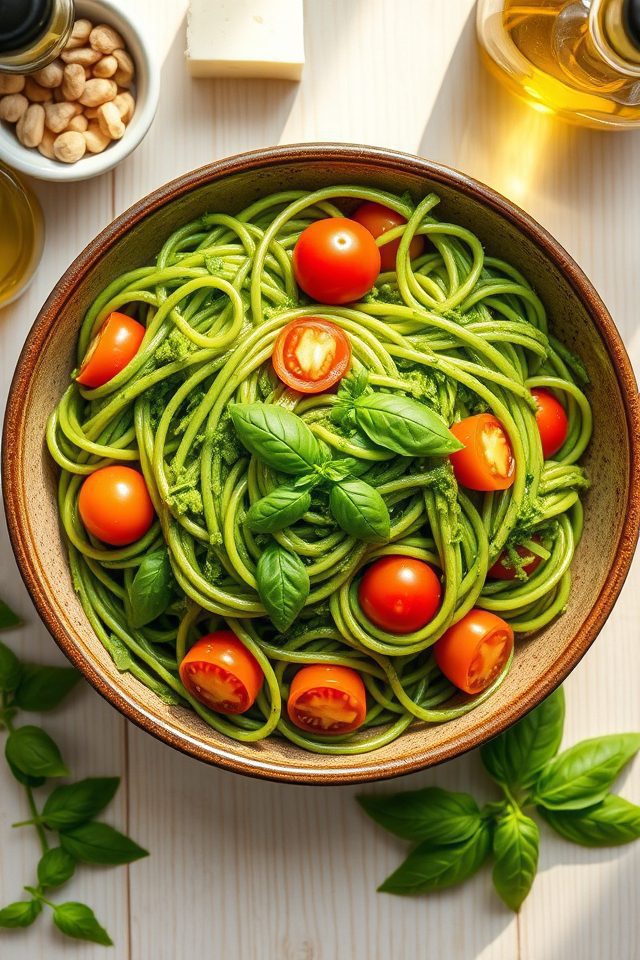 zucchini noodles pesto tomatoes