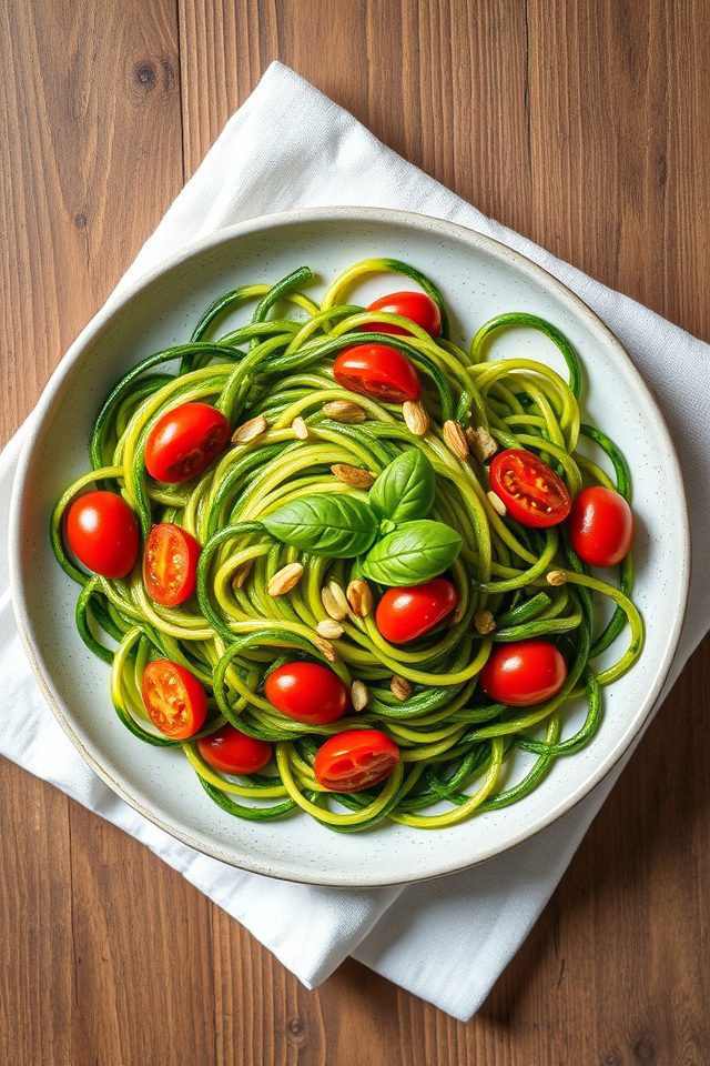 zucchini pesto tomato noodles