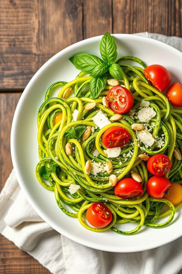 zucchini pesto tomato noodles