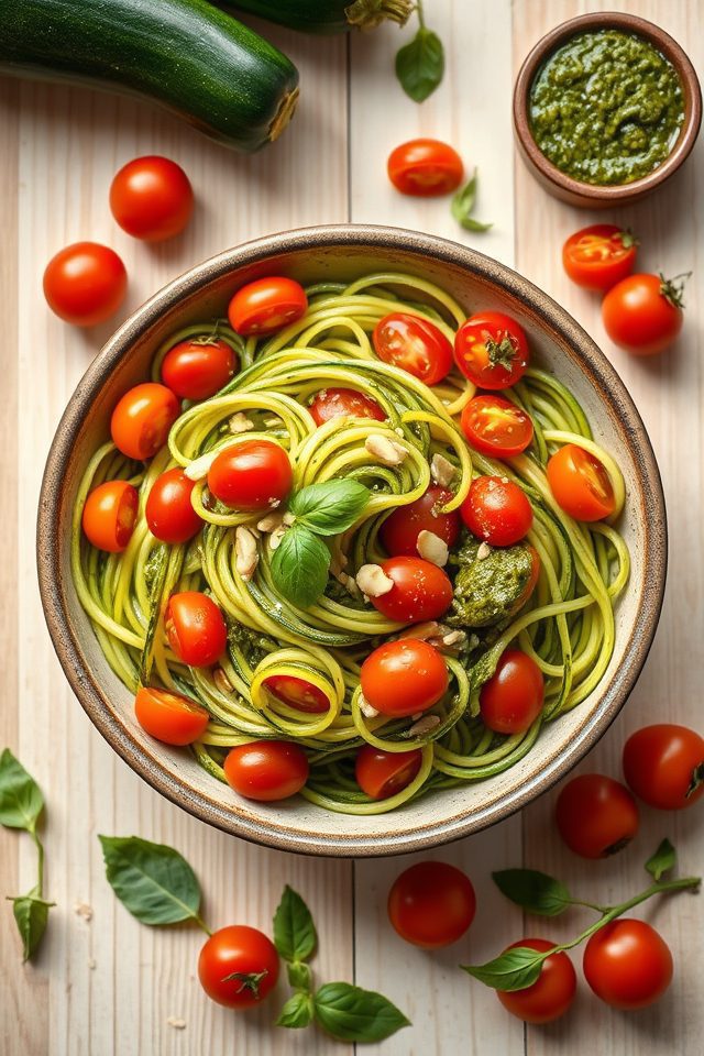 zucchini pesto tomato noodles