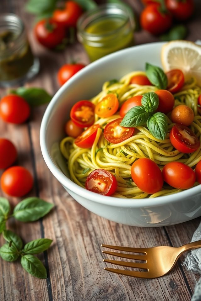 zucchini pesto tomato noodles