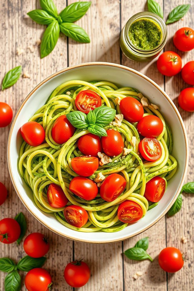 zucchini pesto tomato noodles