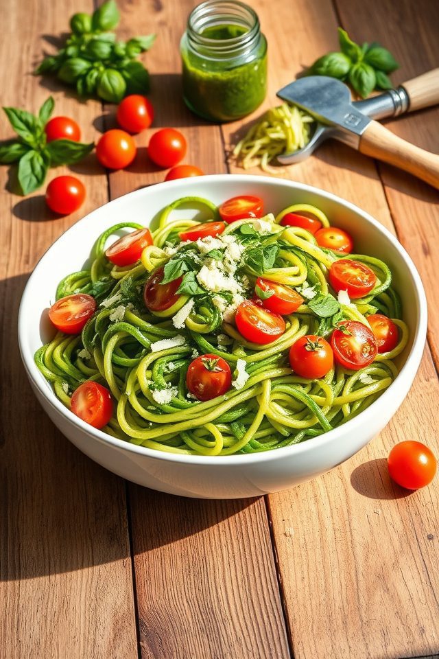 zucchini pesto tomato pasta