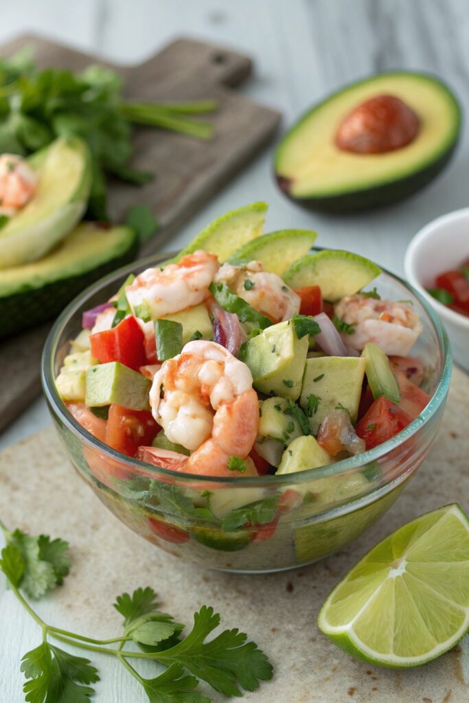 citrus marinated shrimp avocado dish