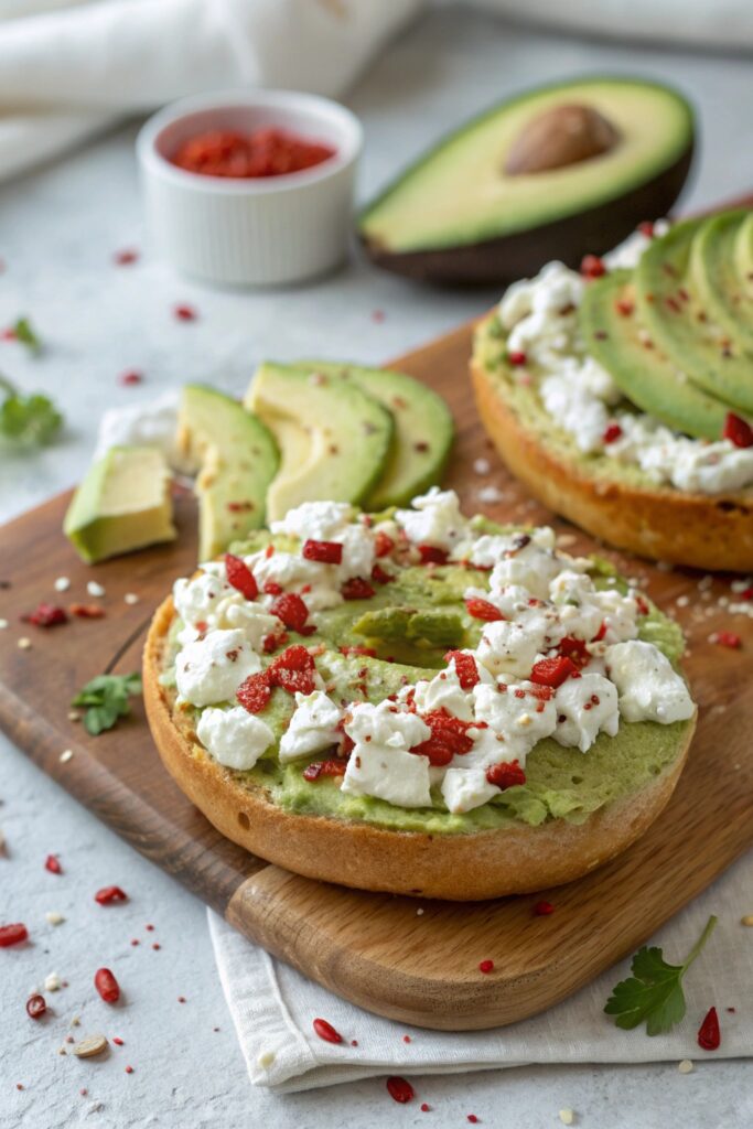 avocado bagel with feta