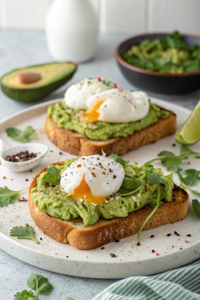 avocado toast with poached eggs