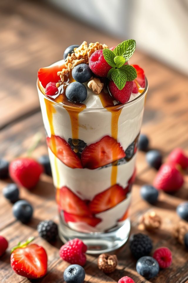 berry custard and berries