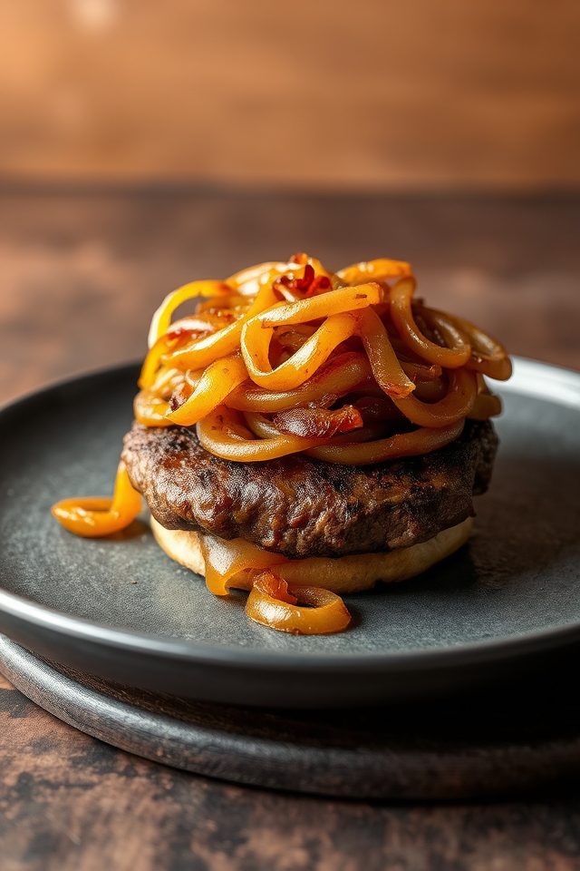 burger with caramelized onions