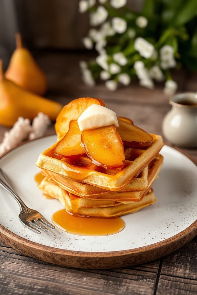 caramelized pear brie waffles