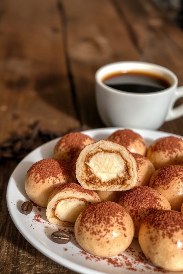 chewy tiramisu filled mochi