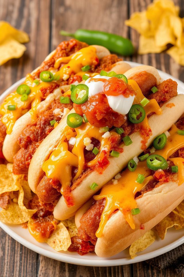 chili cheese nacho hot dogs
