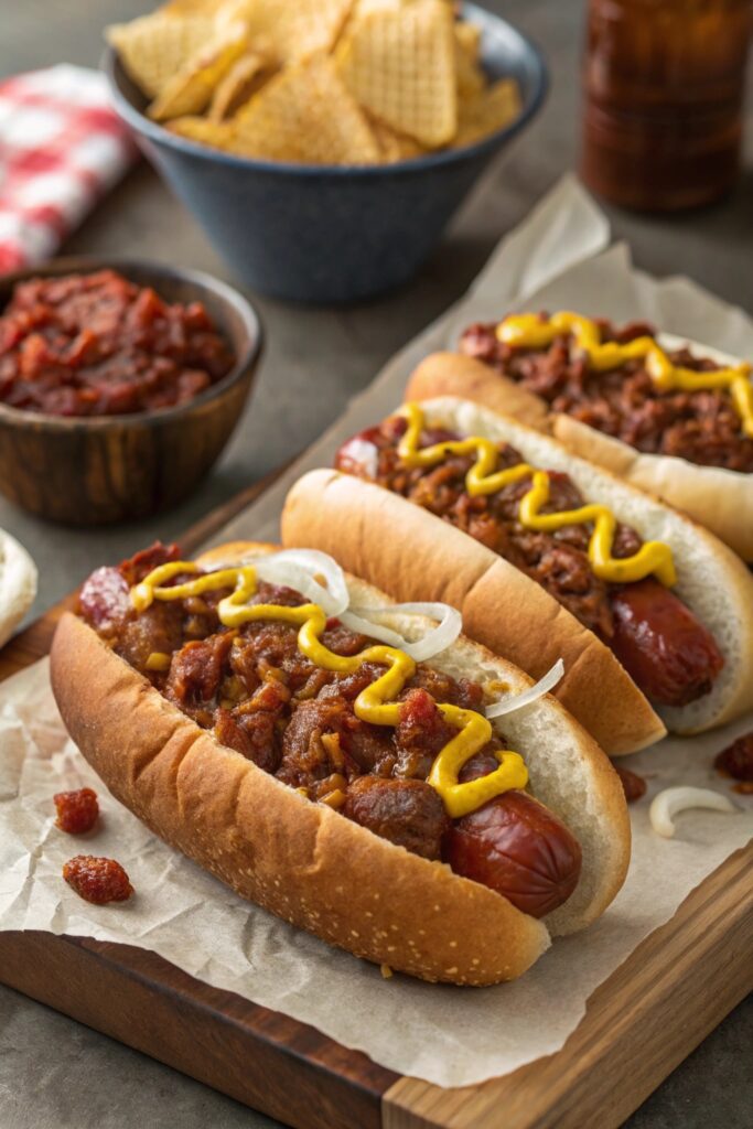 beef chili hot dog delight