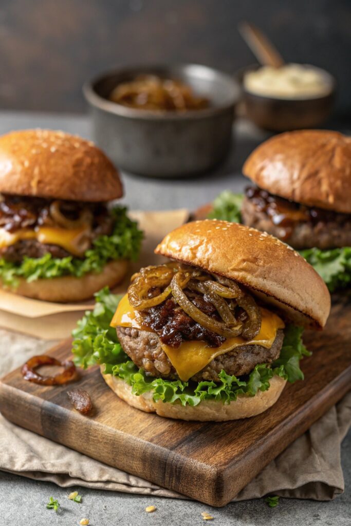 burgers with caramelized onions