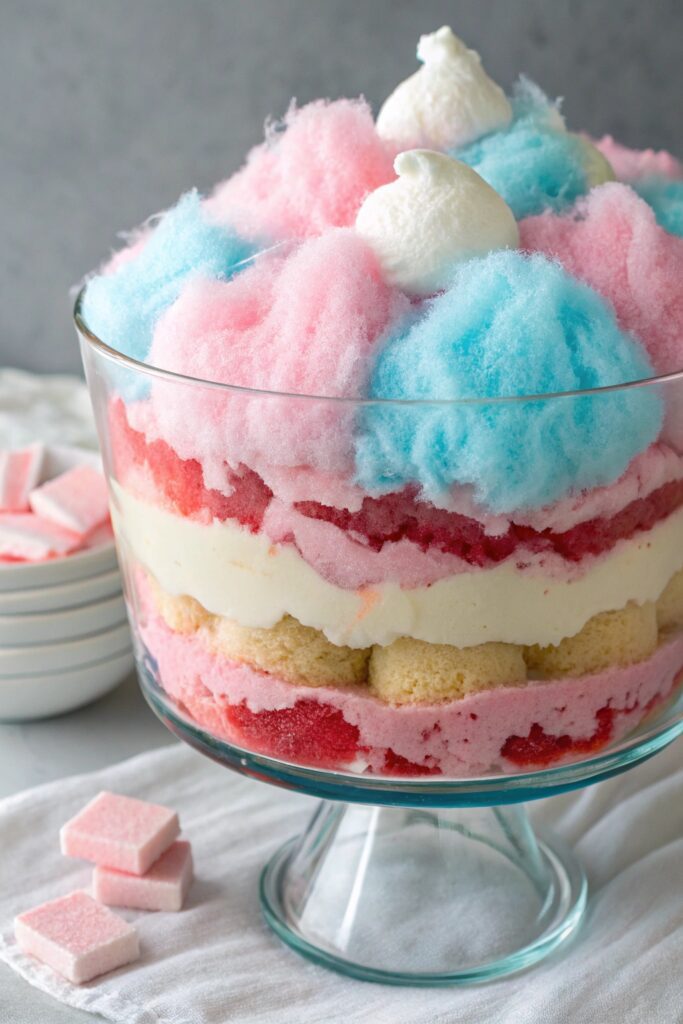 whimsical cotton candy trifle