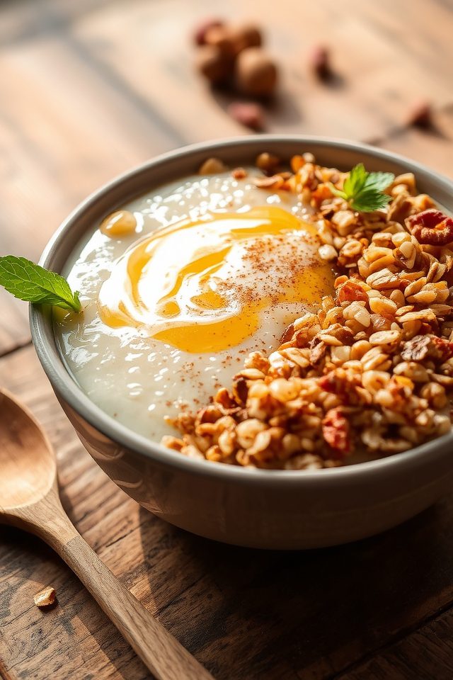 creamy granola rice pudding