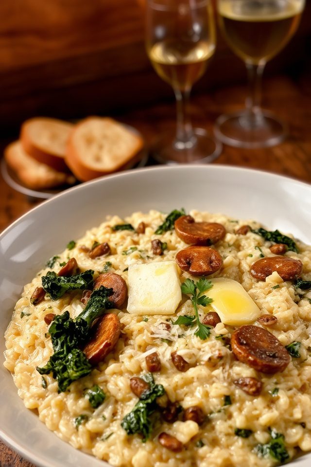creamy kale mushroom risotto