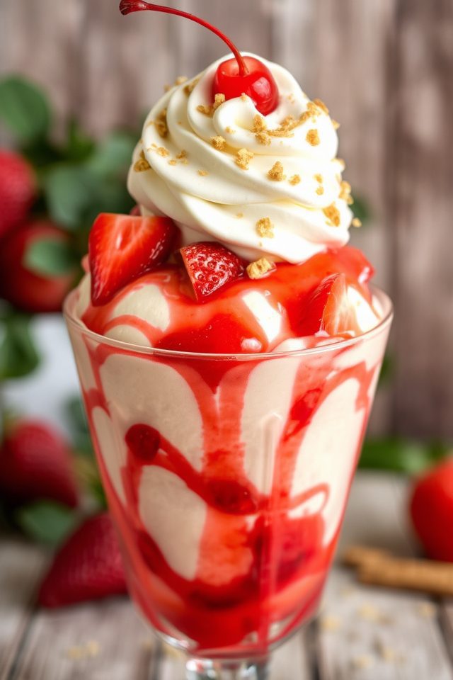 creamy strawberry cheesecake sundae