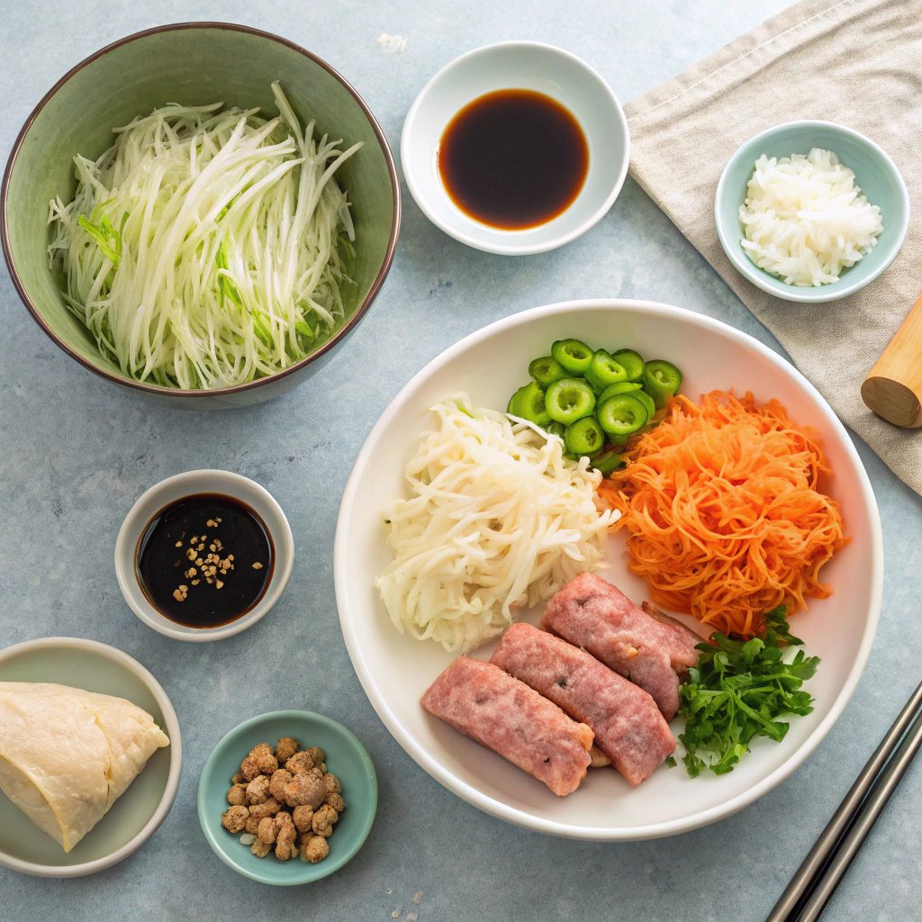 Ingredients For Classic Pork and Vegetable Egg Rolls