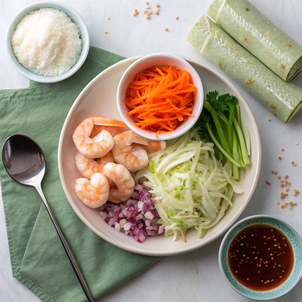 Ingredients For Shrimp and Kimchi Egg Rolls
