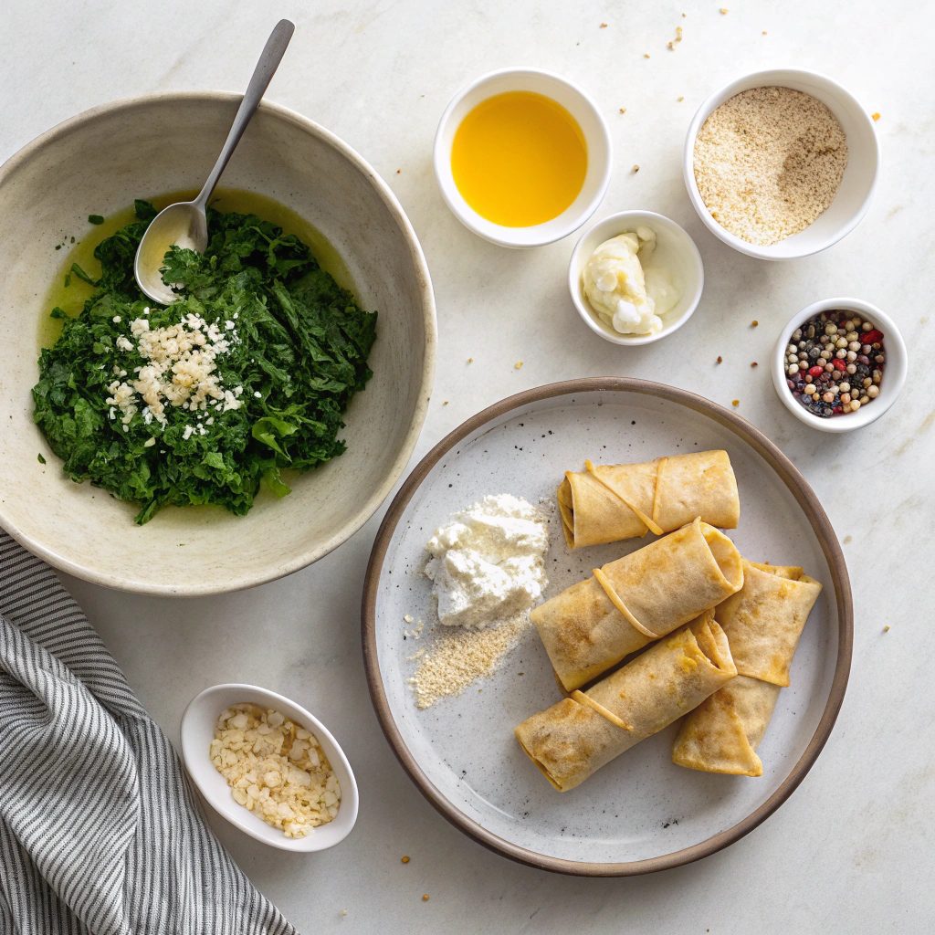 Ingredients For Spinach and Garlic Egg Rolls