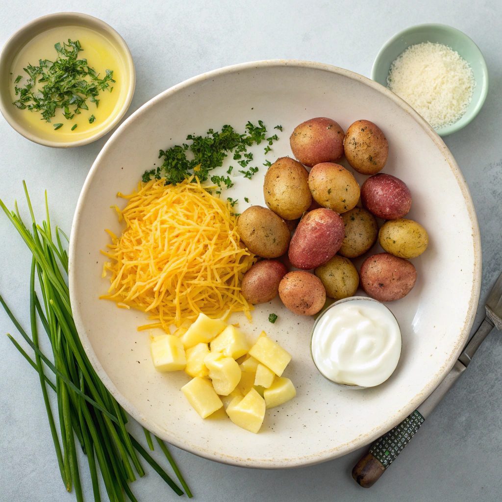 Ingredients For Twice-Baked Baby Potatoes With Cheddar and Chives