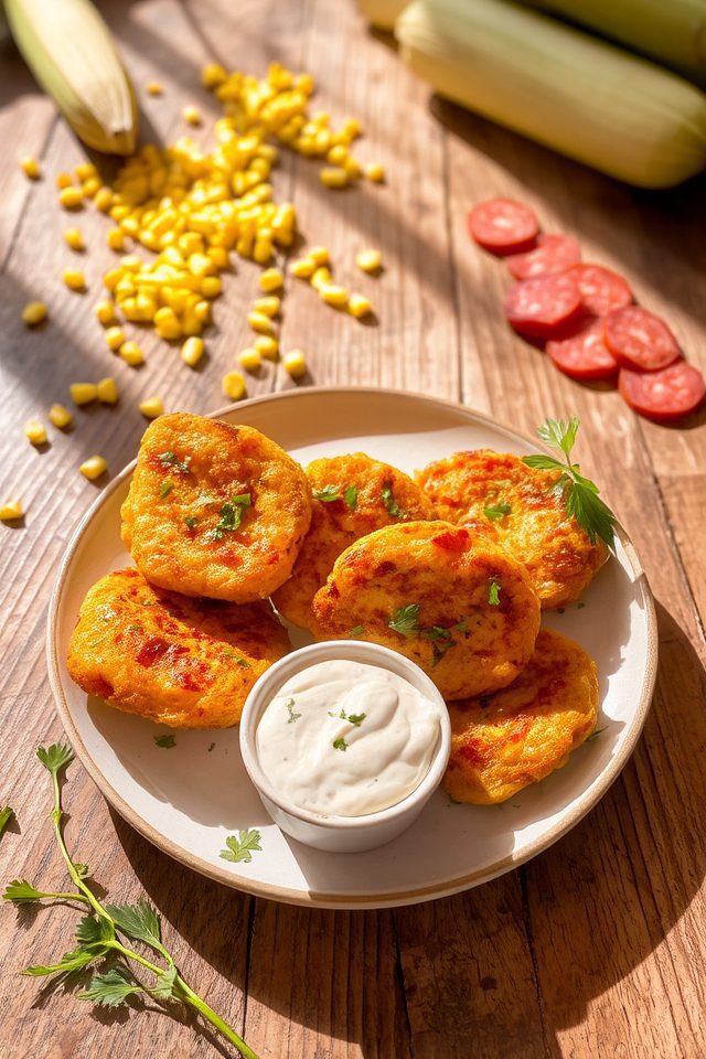 crispy chorizo corn fritters